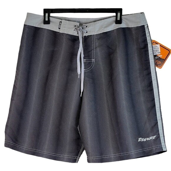 Raya Sun RS Surf Men's Swim Trunks Gray Black Drawstring Size 38 New with Tags - Picture 1 of 7